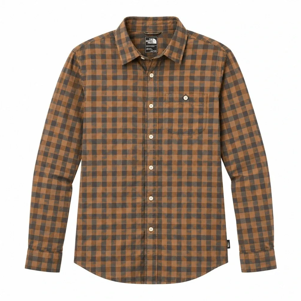 The North Face Men's XL Orange and Gray Plaid Long Sleeve Shirt Button-Up‎